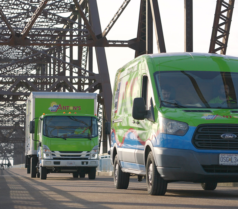 company trucks parked