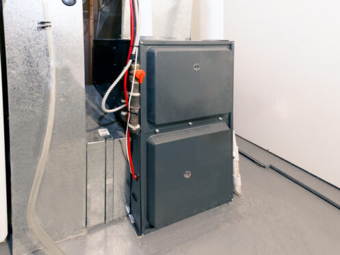 High energy efficient furnace in a basement